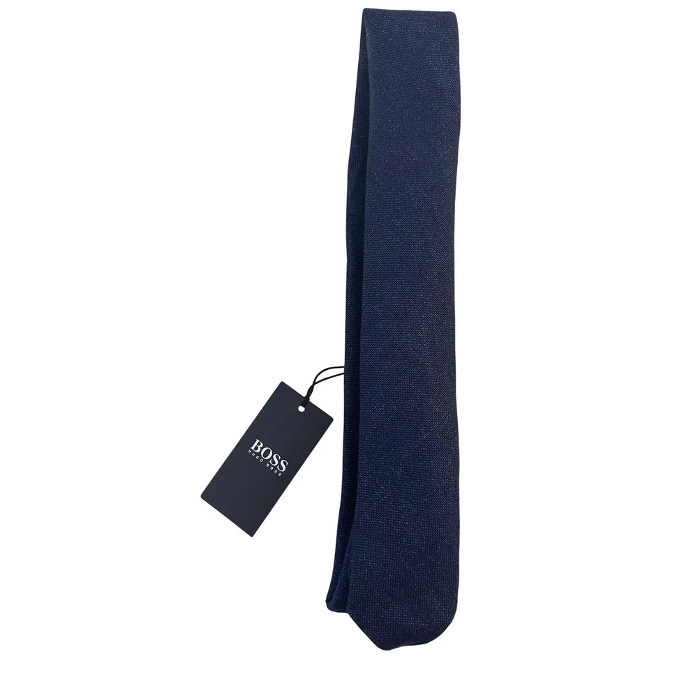Hugo Boss Men's Dark Blue Textured Slim Silk Blend Necktie 6cm